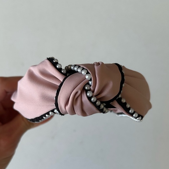 Anthropologie Knotted Pink Headband with Pearl Trim - Picture 2 of 3